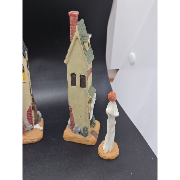 Vtg Halloween Village Rare Set  Poly Resin 3.5"/6.5" Skinny 4 Houses 4 Figures - Picture 15 of 16